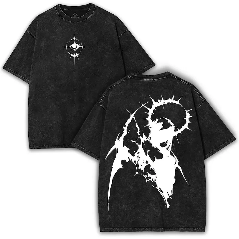 valentine shirts Gothic Angel Oversized T-Shirt: Washed Heavy Cotton, Darkcore Streetwear