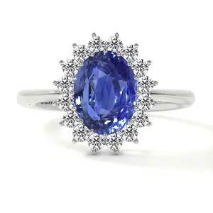 Classic Princess Diana Replica Oval Sapphire Halo Ring (2.73cttw)- RBS024-9X7-AAA