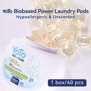 40 Pcs/Box, YoTo Free + Clear Laundry Pods, Hypoallergenic, Fragrance Free, Bio-based Plant Power for Sensitive Skin/Eczema, Gentle Fiber Care,  Deep Cleaning, HE Compatible