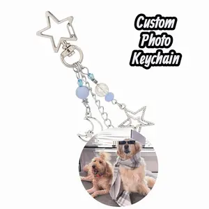 Custom photo star and moon keychain