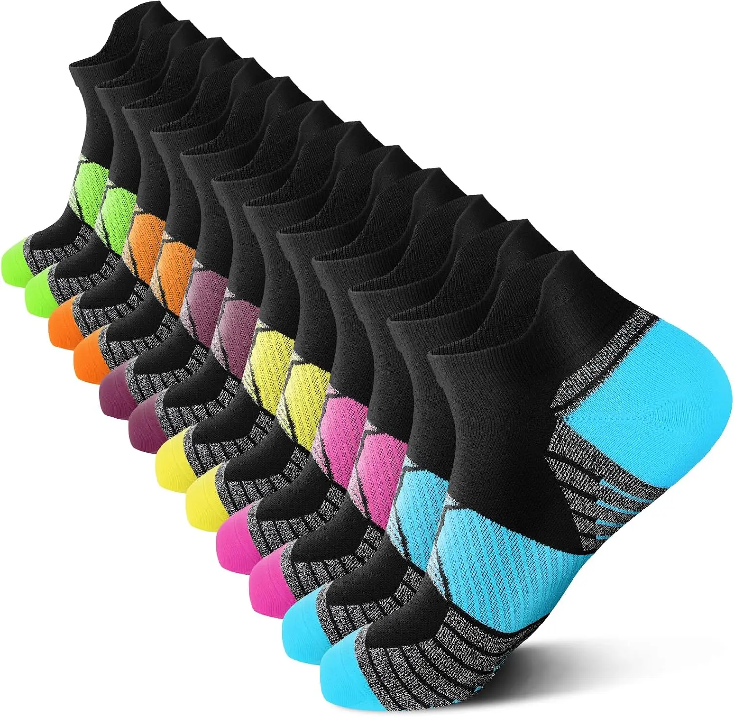 PAPLUS 6 Pairs Women's Compression Socks, Durable and Breathable Ankle Length Athletic Socks with Arch Support for Running, Walking & Gym Workouts