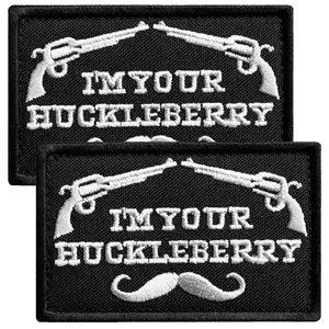 2-Pcs Set I'm Your Huckleberry Tactical Patch Embroidered Patches for Military Vests Black and White