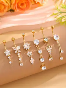 Elegant Butterfly & Flower Belly Ring, Stainless Steel Navel Piercing Jewelry, Cute Fashion Body Accessory for Party & Daily Wear, Belly Button Piercing