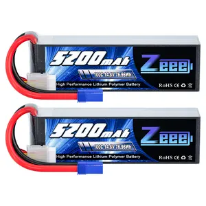 Zeee 4S Lipo Battery 14.8V 5200mAh 100C with EC5 Plug Soft Case for RC Plane Quadcopter Airplane Helicopter RC Car Truck RC Boat (2 Pack)