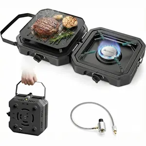 Gonex Camping Stove with 2 Burner Griddle & Grates Portable Foldable Cooking Stove for Outdoor Adventures 16,000 BTU Piezo Ignition System Teflon Coated Griddle