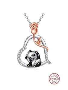 925 Sterling Silver Cute Panda Design Adjustable Pendant Necklace with Box, Artificial Zircon Decor Necklace, Fashion Jewelry Accessories for Women As Gift