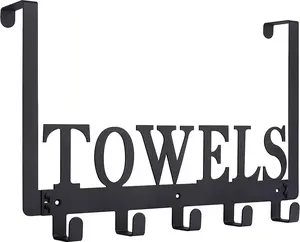 Over the Door Hooks, Towel Holder for Bathroom, Door Mount Towel Rack Towel Hooks for Bedroom Beach Towels Bathrobe Wall Mount Hang on the Door Cabinet Cupboard Metal Sandblasted (Black) Kuhome