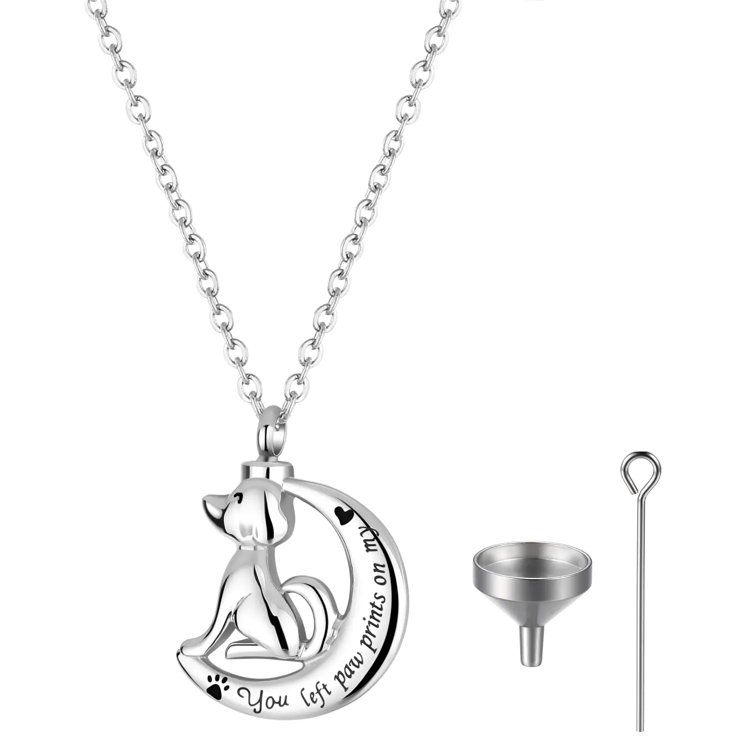 OIDEA Pet Memorial Heart Locket Necklace - Stainless Steel Animal Shape Commemorative Charm Pendant, "You Left Paw Prints on My Heart" Memento for Dogs & Cats with Funnel, Miniature Oval Personalized Engraving Necklace, Heart Locket Necklaces, Commemorati