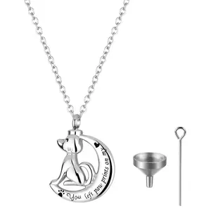 OIDEA Pet Memorial Locket Necklace, You Left Paw Prints on My Heart Locket Pendant Stainless Steel Keepsake for Dog Cat Mementos with Funnel