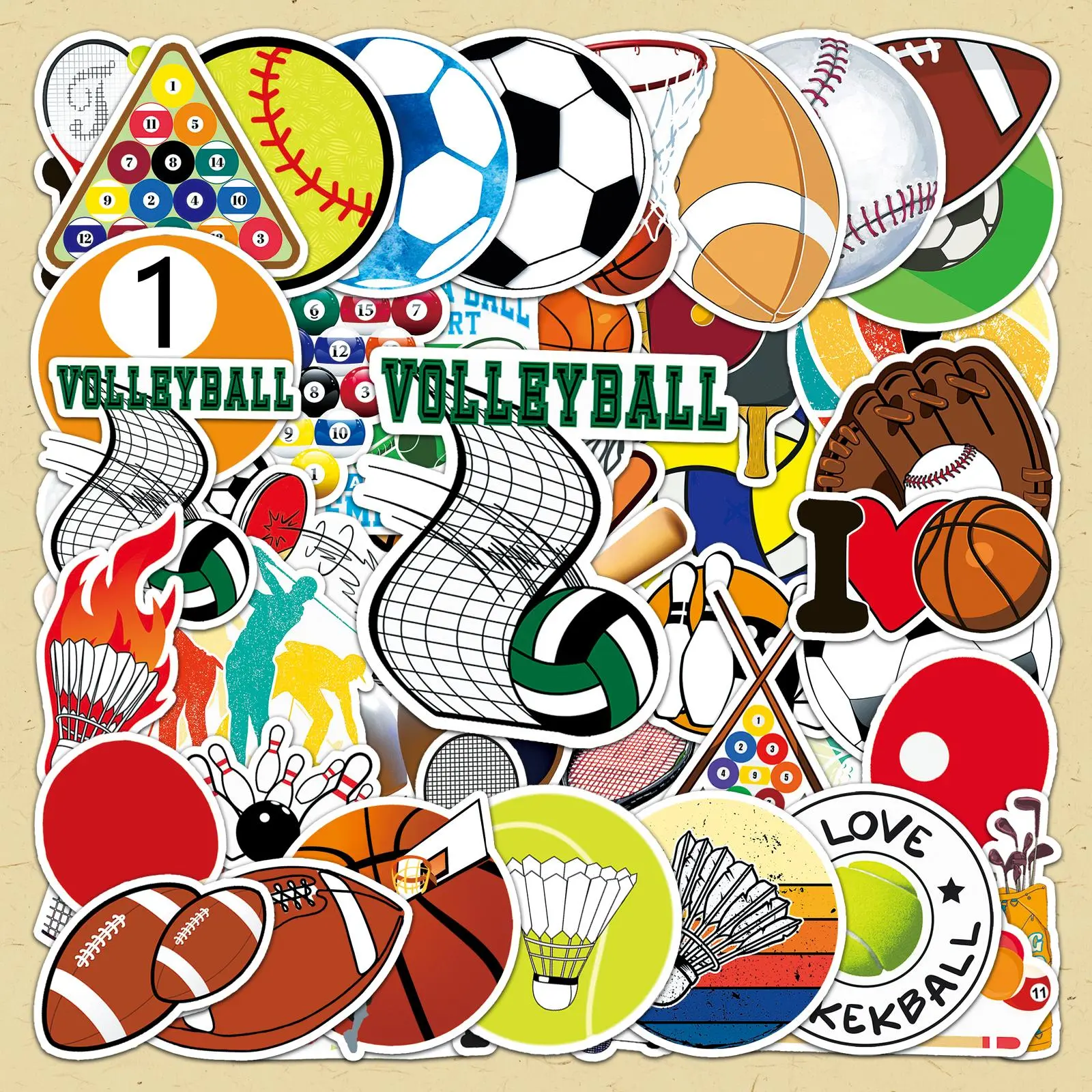 Sports Themed Sticker, 100pcs/set Repeatable Creative Sports Sticker, DIY Decorative Sticker for Cellphone Case, Computer, Guitar, Bag, Water Cup, Scrapbook