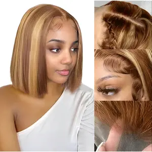 Shewell Wig  Glueless Drawstring 100% Human Hair 4/27 Two-Tone BOB Full Wig wigs human hair，glueless wigs ready to wear， Front Lace human hair wig，Beginner-friendly