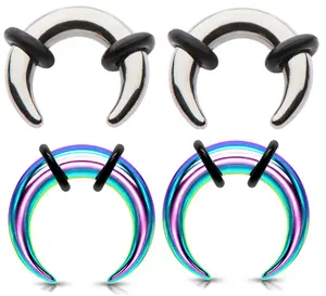 2 Pairs Steel Ear Plugs Tapers Pinchers Horseshoes Gauges Septum Ring Jewelry