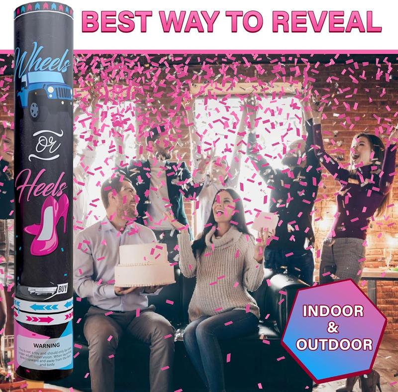 5 count Pink Gender Reveal Confetti Cannon Poppers - Biodegradable  Girl Gender Reveal Poppers Confetti - Pink Confetti Cannon Gender Reveal Confetti Poppers, Pink Confetti Popper for Party