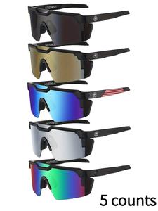 5 Pairs Plain Color Sunglasses, Casual Style PC Frame, Sports Outdoor Sunglasses, Outdoor Cycling & Travel Eyewear, All Seasons Use, Decorative Lens