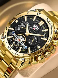 Men's Business Round Dial Analog Quartz Watch, Fashionable Timepiece for Casual Wear, Ideal for Everyday Use & Special Occasions