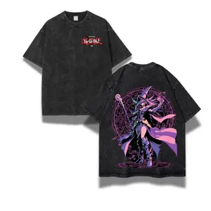 Retro Dark Magician Yu-Gi-Oh! Oversized Washed Tee | Vintage Duel Monsters Anime Shirt | Heavyweight Cotton Streetwear Top Menswear Soft