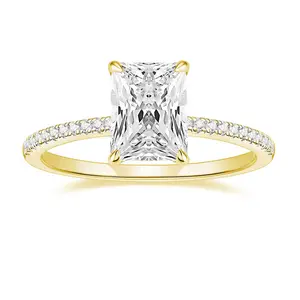 EAMTI 14K Gold Plated Engagement Rings 3CT Radiant Cut Solitaire Cubic Zirconia CZ Wedding Promise Rings for Her Wedding Bands for Women