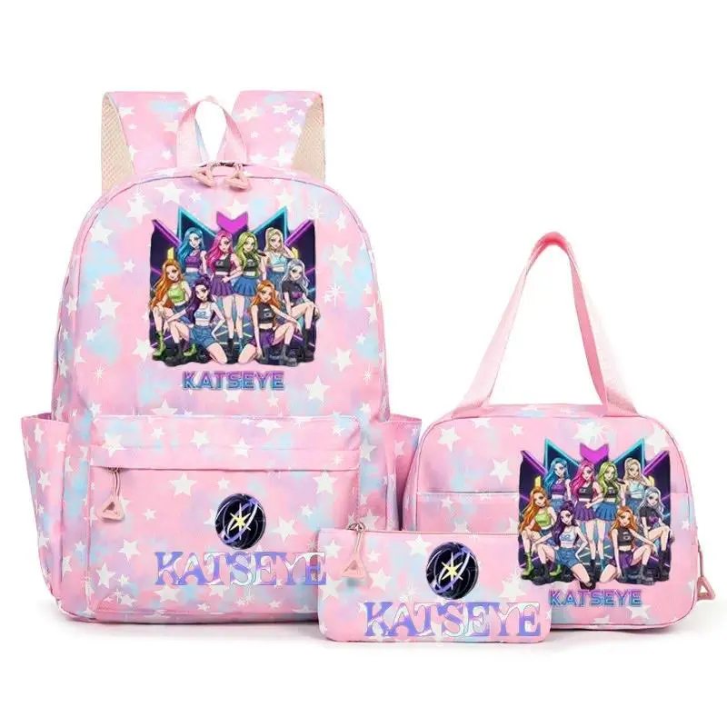 Hot Katseye Funny Print Students Backpack School Bag Sets Lunch Bag Pencil Pouch Kid's Teens Popular Candy Color Backpack