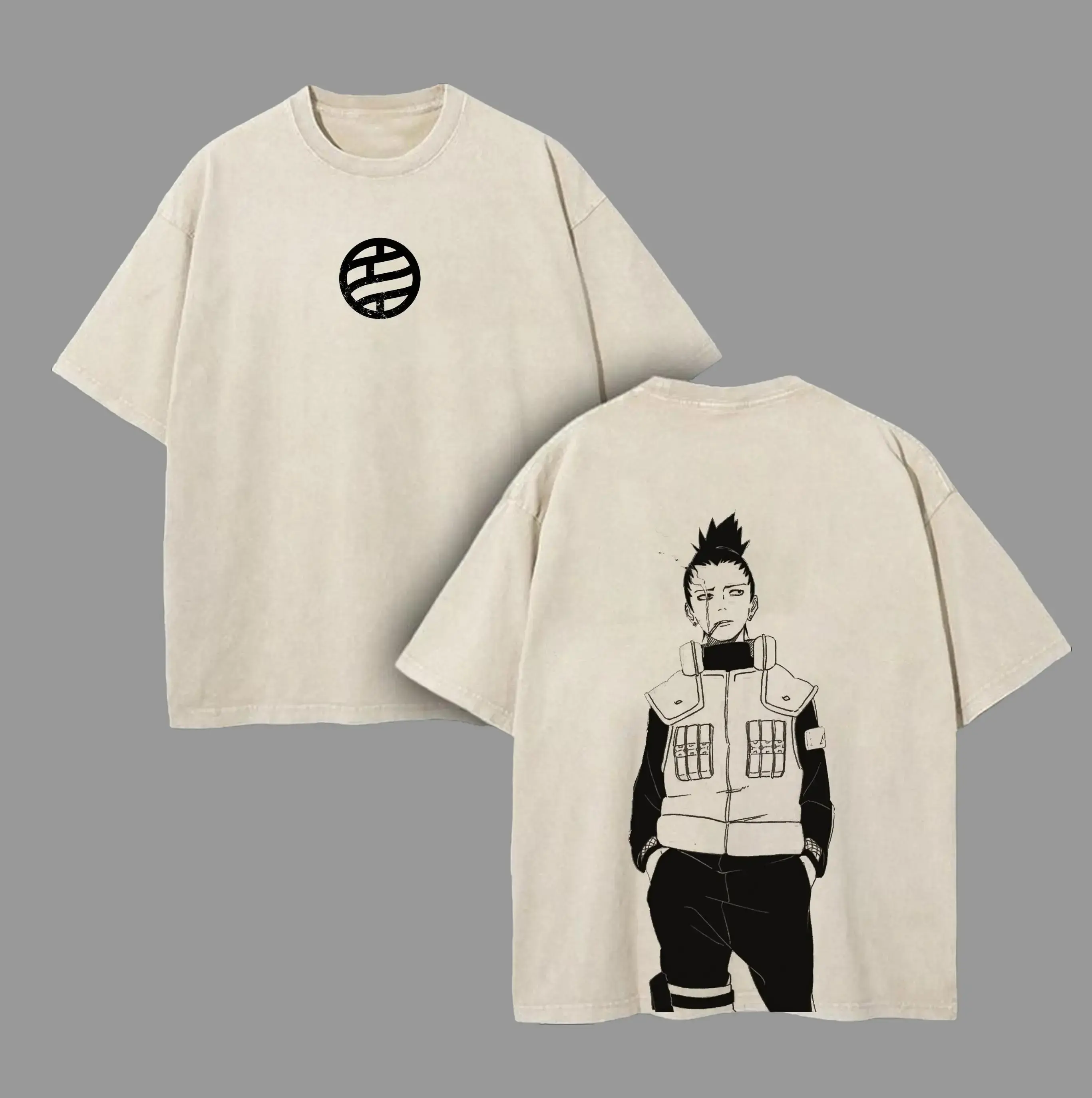 Shikamaru Nara - Naruto Anime Double Printed Vintage Washed Tee Unisex Oversize Anime Manga Washed Heavyweight Cotton T-shirt, Gift For Anime Fan, Anime Lover