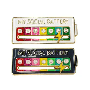 2 PCS My Social Battery Adjustable Slider Enamel Pin, Lapel Pin Badge with 7 Emotion Levels for Jackets Backpack Hats, Unique Funny Gift for Introverts  Extroverts