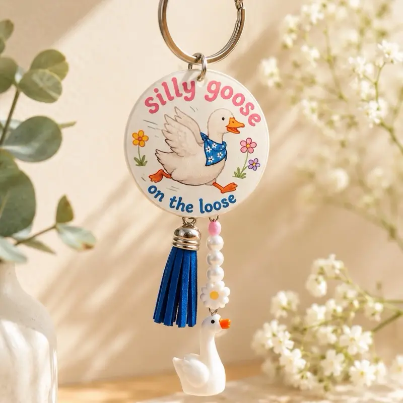 Whimsical Silly Goose Character Charm Keychains for Unisex, Cute Animal-Themed Fashion Accessory for Bags and Keys, Fashion Keychains, Funky Keychains