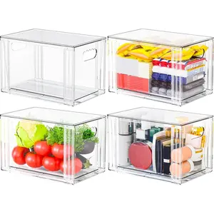 4 Pack Clear Stackable Storage Drawers with Handles,Multipurpose Cabinet,Kitchen Pantry,Bathroom Organizers and Storage,Large Plastic Storage Bins for Organizing Snacks,Makeup, or  Bottles