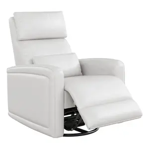 Adult Manual Recliner Chair with 360° Swivel, Faux Leather Reclining Sofa Rocker, Adjustable Backrest & Footstool, Concealed Pull Lever, Modern Living Room Armchair, White