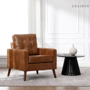 CHAIRUS  Mid Century PU Accent Arm Chair, Faux Leather Comfy Upholstered Single Sofa, Modern Side Club Chair for Reading/Living Room/Bedroom/Adults, Caramel