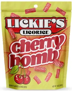 Lickies Licorice Cherry Licorice Bites | Gourmet Licorice Candy Twists | Vintage Licorice | Vegan, Certified Kosher, Low Fat | 14 Ounces - Resealable Bag