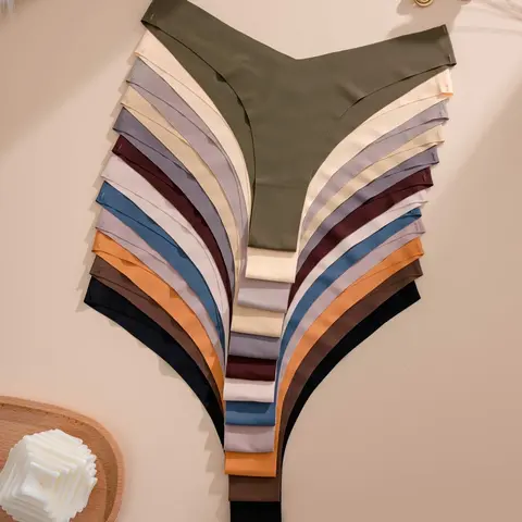 Women's 12pcs Solid Color Drop Waist Thong, Soft Comfy Breathable Seamless Panty for Daily Wear, Underwear for All Seasons, Seamless Undergarment