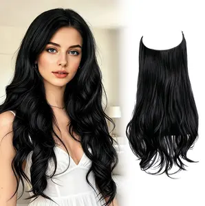 [Qbeauty 2026] Invisible Halo Hair Extensions - 14" to 22" Secret Wire Hairpiece - Natural Body Wave for Daily Volume - Seamless No-Clip Long Curls - Instant Length & Thick Curls for Women