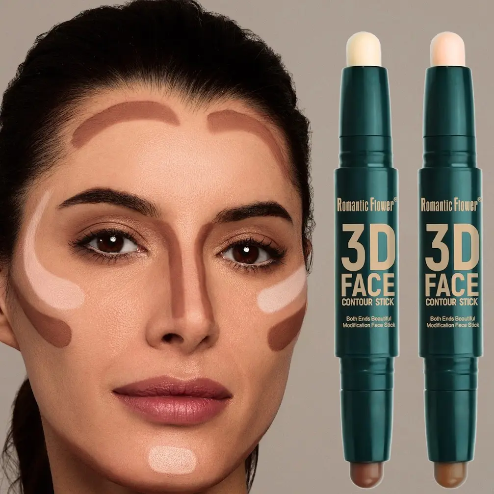Double Head Contour Stick, Highlights&Contour&Concealer Bronzer Contour Highlighter 3D Face Waterproof Long Lasting Facial Contouring Makeup