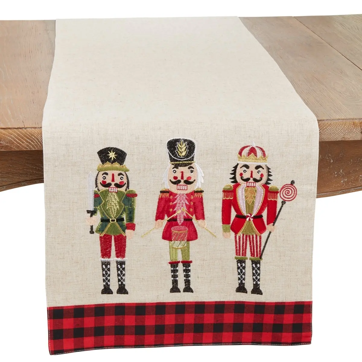 Oblong Winter Wonderland Nutcracker Table Runner, 16x70 in. Natural Base, Christmas Magic Festive Decor for Holiday Tables, Machine Washable Household Kitchen Textile