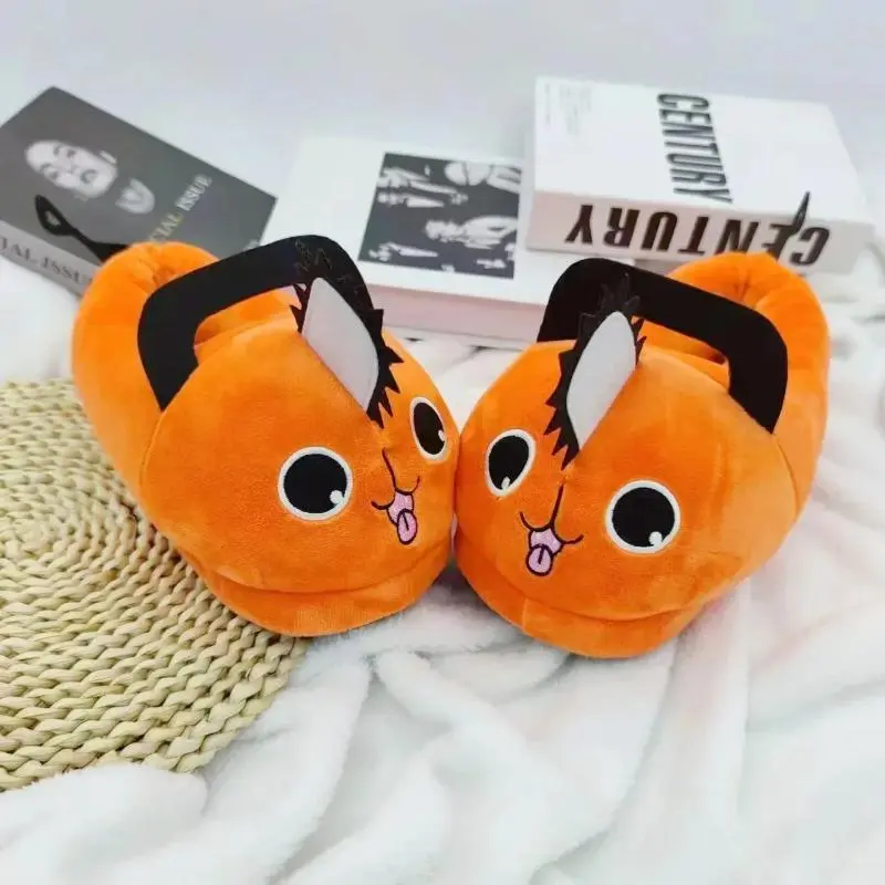 Chainsaw Man Pochita Plush Slippers, Character Design Stuffed Toy Footwear, Warm Home Shoes, Average Size EU35-42, Everyday Wear Cosplay Prop for Chainsaw Man Fans