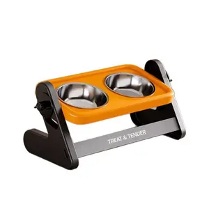 Elevated Cat Bowls with Adjustable Heights - 15° Tilted Raised Dog Feeder Stand with Stainless Steel Double Bowls, Ergonomic Anti-Vomit & Prevent Feline Acne Pet Feeding Dishes