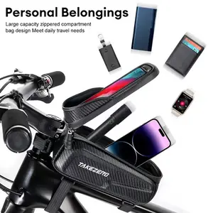 Waterproof Bike Top Tube Bag with Touch Screen Phone Holder, Cycling Mobile Phone Bag with Charging Access, Road & Mountain Bike Handlebar Frame Bag, Local Warehou