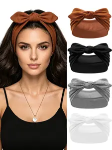Fashion Solid Color Hair Tie, Soft Stretchy Solid Color Headband Set, Non Slip Elegant Bowknot Hair Bands, Extra Wide Comfortable Head Wraps, Hair Accessories for Daily Wear Workout Vacation Outdoor Activities