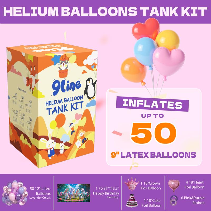13L Helium Tank Up To 50 Pink&Purple Latex Balloons, 6Foil Balloons, 1Happy Birthday 5.9X3.6Ft Backdrop, 8 Accessory Tools