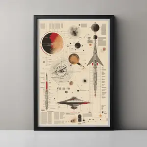 Retro Sci-Fi Art Poster, Vintage Space Chart Print, Classic Spacecraft Schematics Wall Art, Sophisticated Astronomy Decor, Unframed Print Only