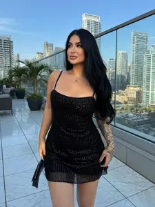 Women's Sexy Chic Bodycon Party Dress, Sleeveless Plain Sequined Backless Design, Perfect for Parties & Events, Elegant Women's Clothing