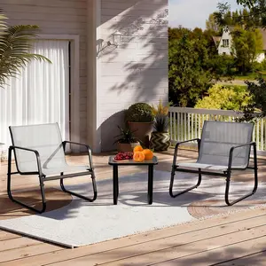 Modern 3 Piece Outdoor Patio Furniture Set with Table, Rust-Resistant Steel Conversation Chairs for Indoor & Outdoor Use, Small Space Balcony, Porch, Lawn, Poolside – Light Gray or Black