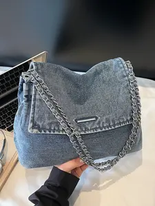 Retro denim chain underarm bag, personalized lazy style shoulder pleated crossbody bag, niche retro old design fashion trend versatile, suitable for college students to attend classes, daily commuting, shopping, etc.