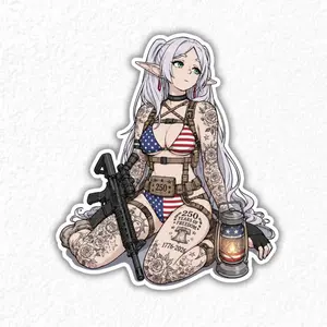 Frieren Patriotic Military Tactical Sticker – 250 Years of Freedom Vinyl Decal, 1776–2026 USA Heritage Anime Art
