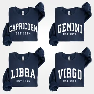 (LEAVE A NOTE OR DM SHOP) Custom Zodiac Sweatshirt - Navy, Personalized Year Astrology Pullover, Unisex Crewneck, Cute Horoscope Birthday Gift, Celestial Sign Outfit 2025 - AL