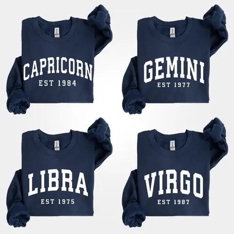 (LEAVE A NOTE OR DM SHOP) Custom Zodiac Sweatshirt - Navy, Personalized Year Astrology Pullover, Unisex Crewneck, Cute Horoscope Birthday Gift, Celestial Sign Outfit 2025 - AL