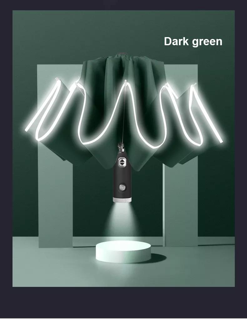 LED Umbrella Male Fully Automatic Reverse Umbrella Female Dual Purpose Folding Automatic Umbrella Large Size