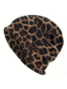 Unisex Leopard Print Beanie, Knit Hat, Realistic Cheetah Animal Pattern Hat, Y2K Streetwear Fashion Gift
