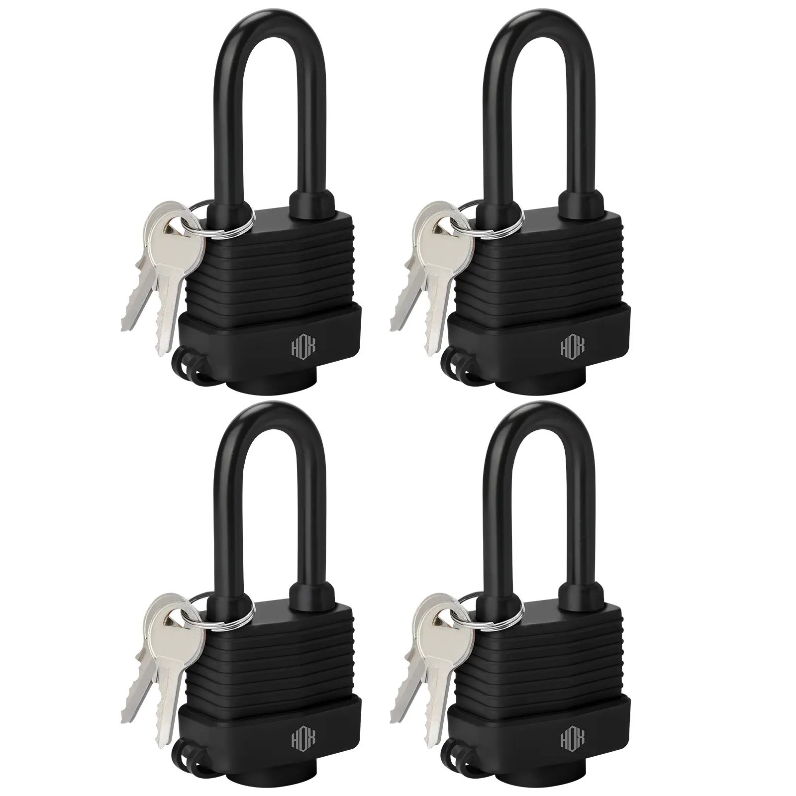 HOX Weather Resistant Keyed Padlocks - 40mm Laminated Alloy Steel, Vinyl-Wrapped body, 2-Inch Stainless Steel Shackle, Weather-Resistant Waterproof Box & Cabinet Lock for Outdoor Use