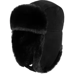 Trapper Hat Warm Windproof Winter Trooper Hats with Earflaps Faux Fur Hunting Hat for Women Men