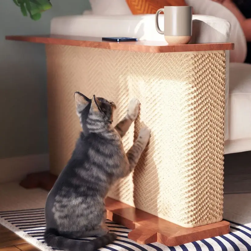 Cat Scratcher Side Table, Modern Cat Scratcher Side Table for Couch Corner, Stylish Cat Scratch Furniture Protector, Wooden Cat Scratching Post for Indoor Cats